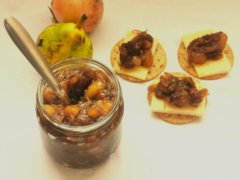 Easy pear and caramelised onion chutney